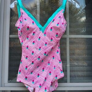 Vintage Gabar cherries/ striped  Built in Bra One Piece Swimsuit US 8